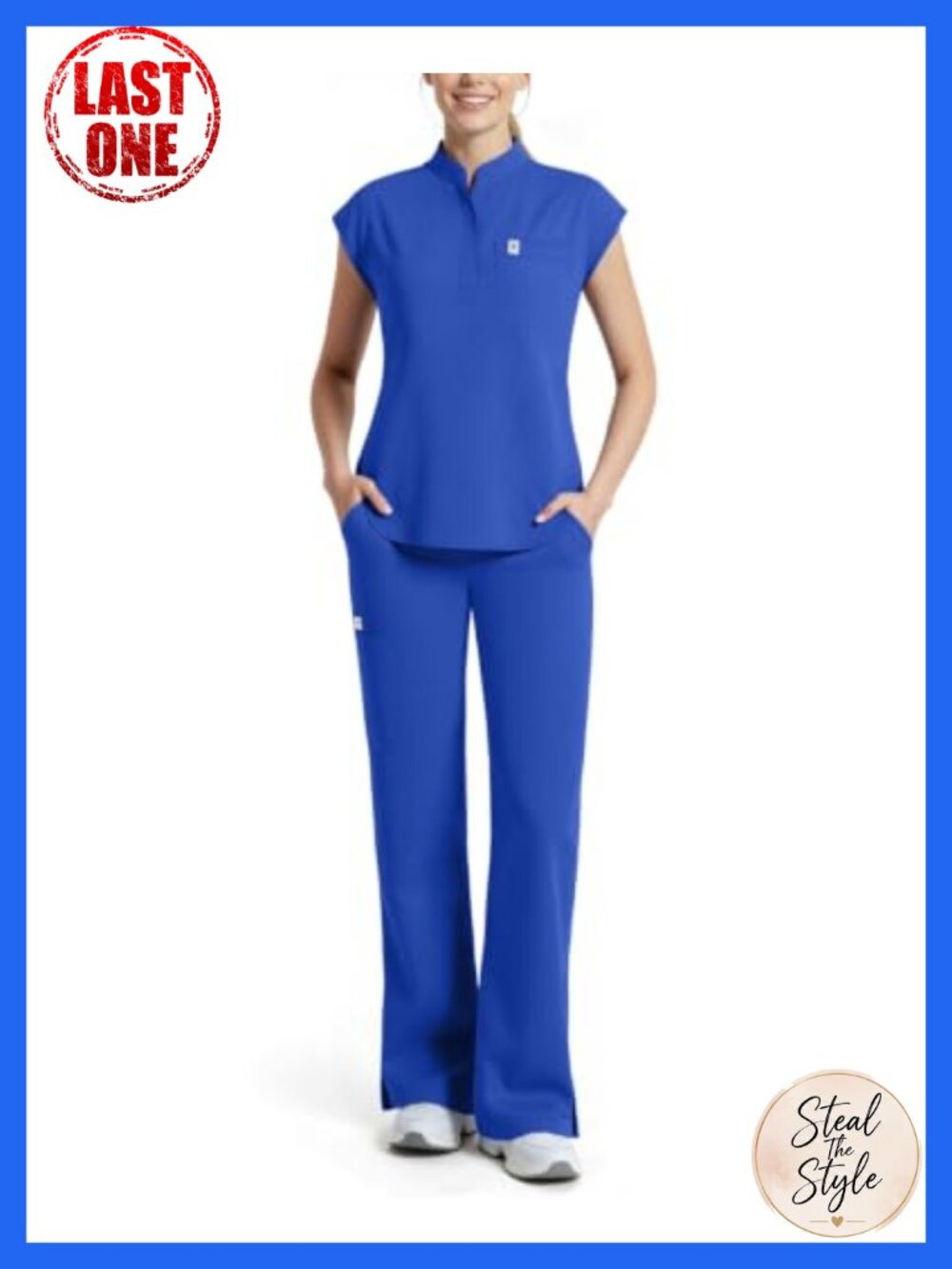 Women's Medical Scrub Set Sleeveless Stand Collar Top Straight Leg Pants